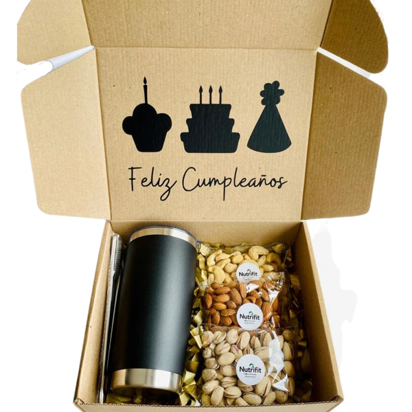 Caja Feliz Cumpleaños Termo y Frutos Secos